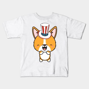 Funny Corgi is wearing uncle sam hat Kids T-Shirt